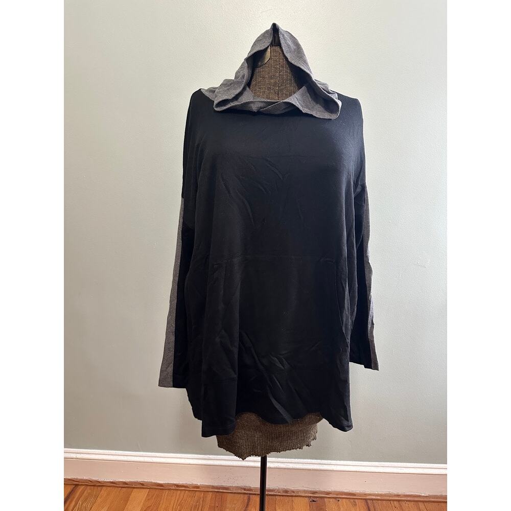 Eileen Fisher black hoodie pullover sweatshirt size XL